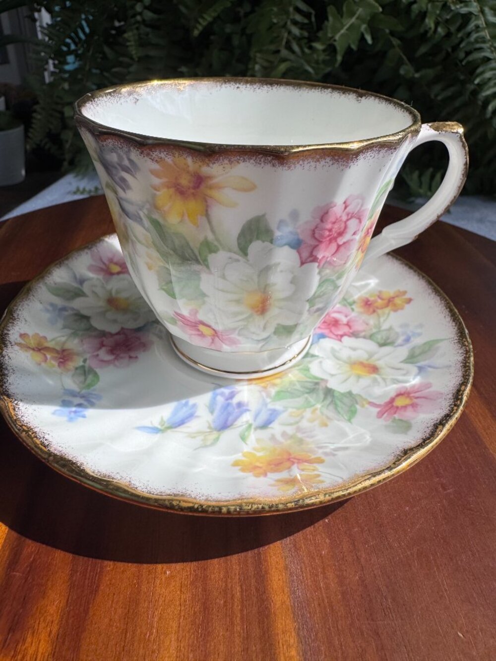 Vintage Crown Trent Bone China Teacup and Saucer, Floral Pastel Flowers